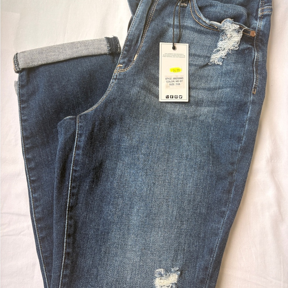 Judy Blue Distressed Blue Boyfriend Jeans